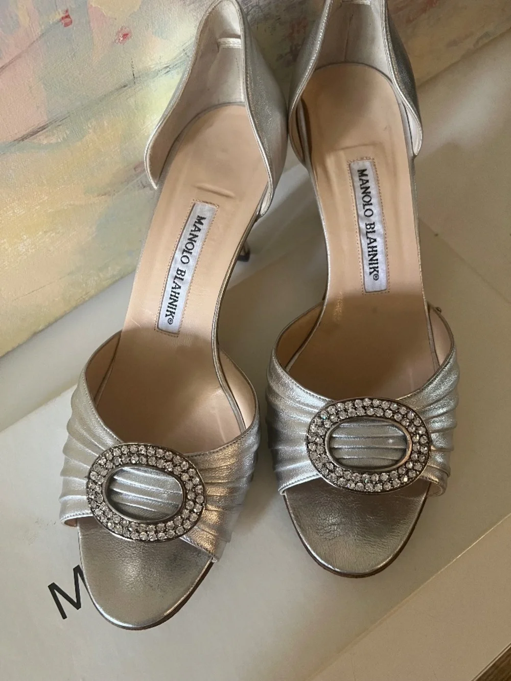 Manolo Blahnik Sedaraby Silver D'Orsay Pumps